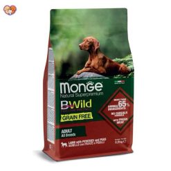 غذای خشک سگ بالغ مونژه بی وایلد مدل بدون غلات با گوشت بره، سیب‌زمینی و نخود فرنگی