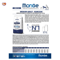 Alternative view of غذای خشک سگ بالغ مونژه نژاد متوسط با گوشت مرغ ۱۲ کیلوگرم