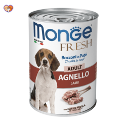 کنسرو سگ بالغ مونژه مدل فرش با تکه‌های گوشت بره